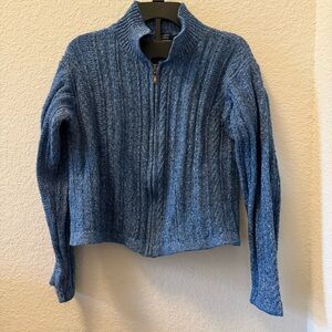 Vintage Anthropology Cousin Johnny Blue Ribbed Zip-Up Sweater small merino